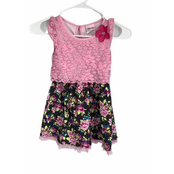 Little Lass Pink Lace Floral A-Line Mini Dress 5 - Picture 1 of 7